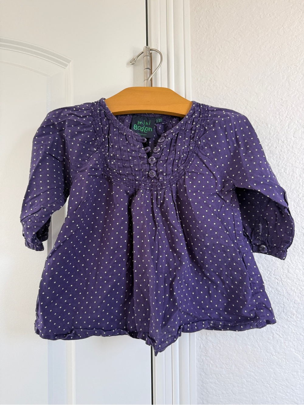 Boden Cotton Purple Polka Dot Long-Sleeve Girls' Top